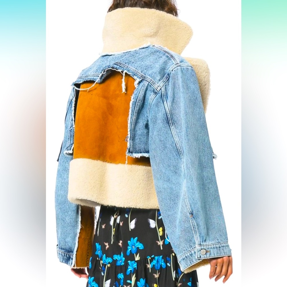 Madison Avenue Sherpa & Suede Jean Crop Coat in Blue Denim